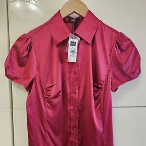 New Jacob Ruby Red Silk Button Down